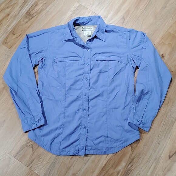 🔹️Columbia GRT Periwinkle Buttoned Front Adjustable Long Sleeve Top Small - Picture 1 of 14